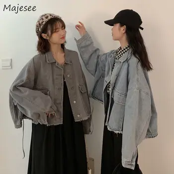 

Jackets Women Denim Loose Classic Solid Single Breasted Womens Coat All-match Student Simple Casual Harajuku Korean Style Daily
