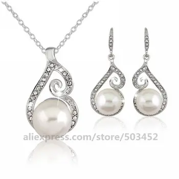 

100sets/lot Hot Sells Factory Price Simple Imitation Pearl Necklace with Earring Initial Necklace Fashion Style Sets Necklace