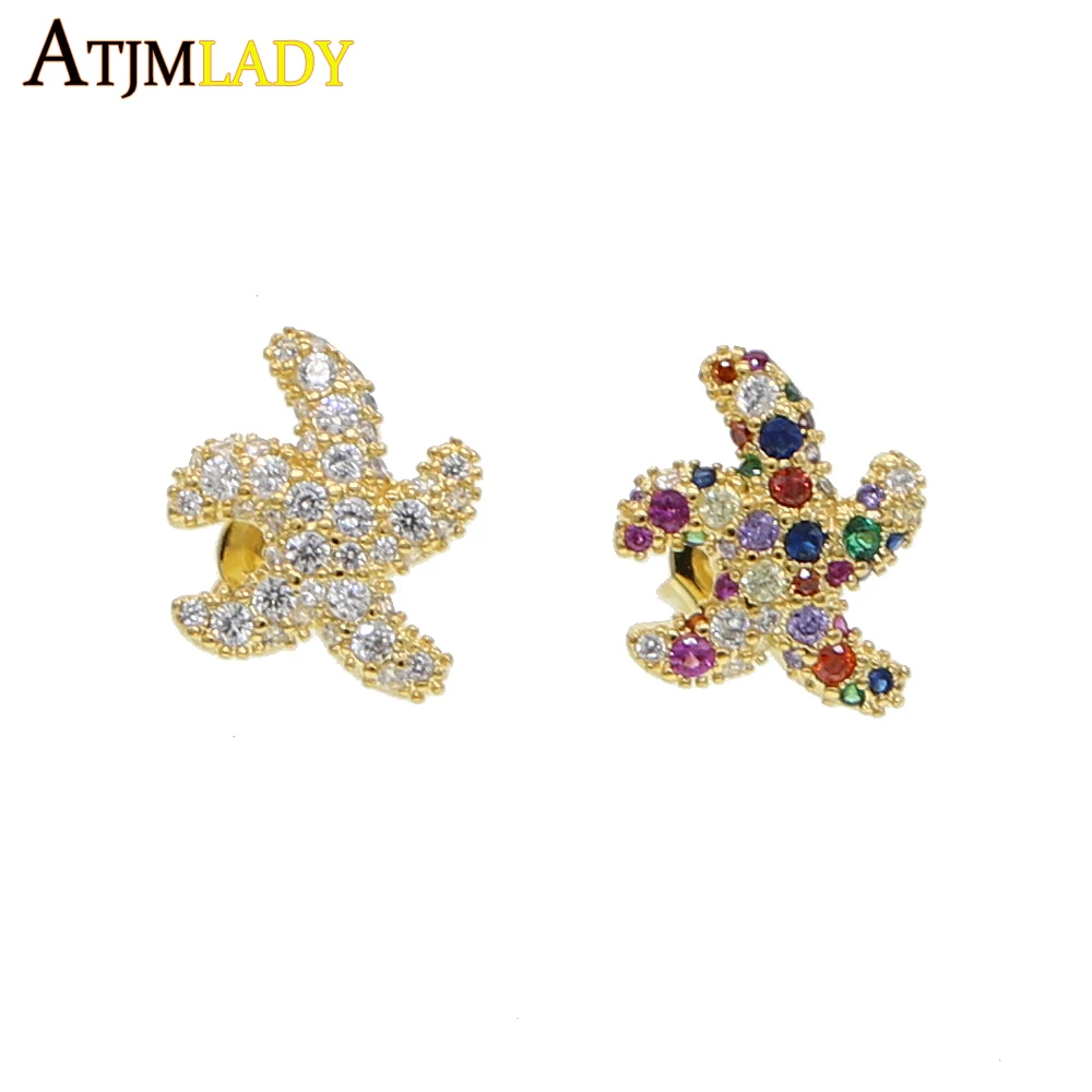 

rainbow colorful cz starfish sea star earring for women classic simple 2019 Christmas gift wholesale geometric delicate jewelry