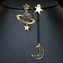 Модные женские ассиметричные серьги-клипсы Подарочные женские серьги со стразами в виде Луны звезды Планеты