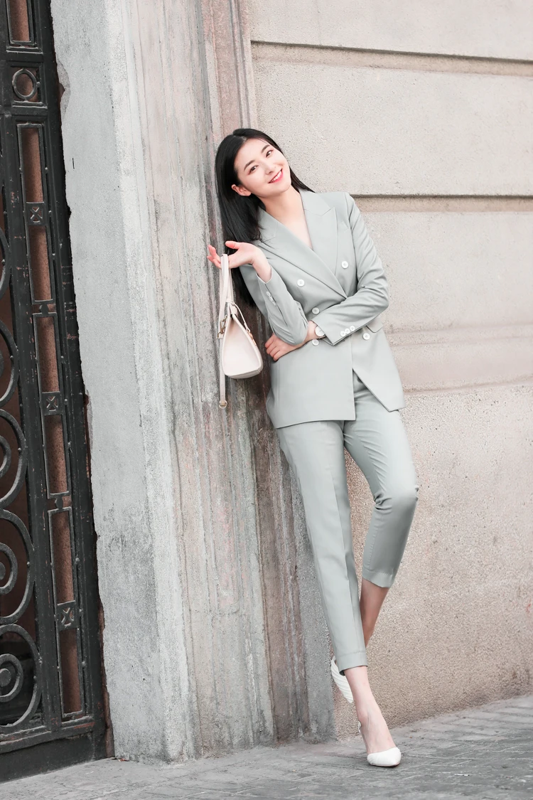 

JRHYME Elegant Women Long Sleeves Notch Lapel Blazer Pencil Pants,Autumn Spring Casual Fashion Lady 2 Pieces Set In Fruit Green