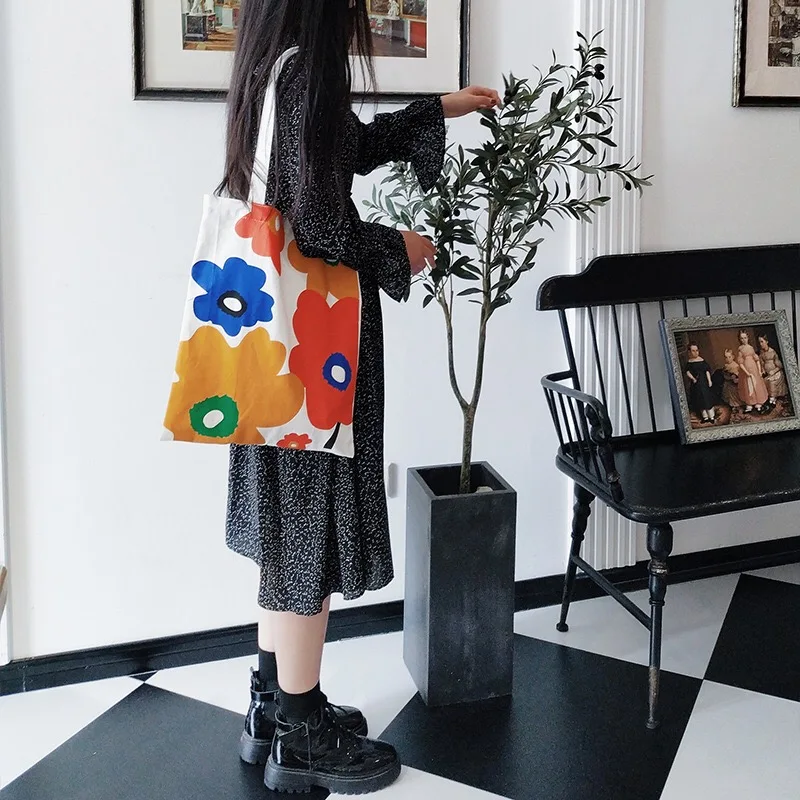 

Flowers New 2020 Sweet Large Casual Totes Shoulder Bags Single Canvas Bag Women Handbags Ladies Shopping Bags For Women