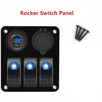 

Panel Auto Rocker Switch Voltmeter USB Charger 4 Screws 3 Gang Blue LED
