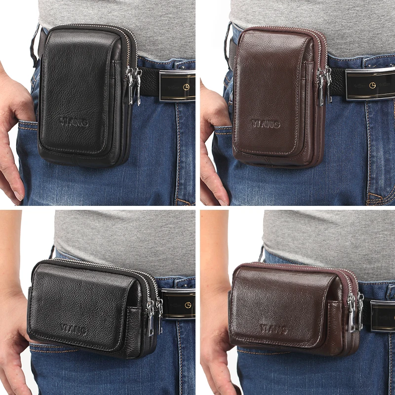 YI ANG натуральная кожа поясная сумка для мобильного телефона, сумки для мобильного телефона, Мужская поясная сумка, маленькая квадратная сумка, кошелек для монет, кожаный ремень, сумка на молнии