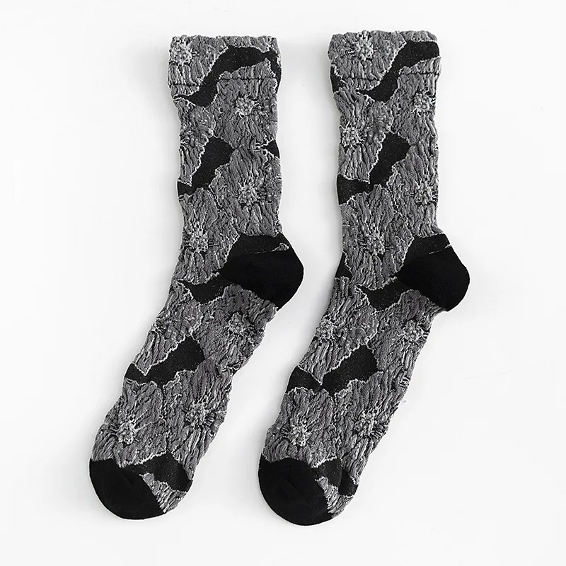 CA081 5 пар/упак. Винтаж японский Для женщин носки в стиле «Mori Girl Милые цветов собранная забавные носки в стиле пэчворк Цвет хлопок Harajuku - Цвет: Черный