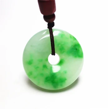 

LETSFUN Natural Green Jade Peace Buckle Circle Donut Amulet Pendant Talisman Happy Lucky Jewelry Necklace