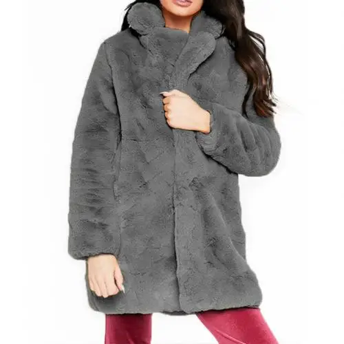 Пальто осень-зима женские длинные свободные двухсторонний плюш из искусственного меха теплая куртка - Цвет: Grey