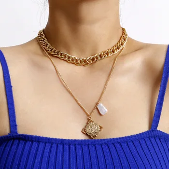 

cross-border accessories retro geometric as irregular pendant sautoir female temperament imitation pearl chain necklace