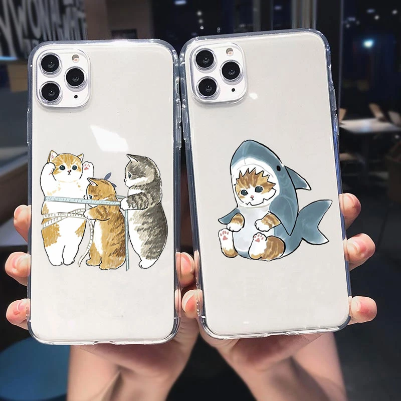 Funny Cartoon Cat Phone Case For Iphone 11 12 Pro Max 13 Xr Xs X 8 7 Se 6 Plus Cute Animal Pattern Clear Soft Tpu Cover Shell Phone Case Covers Aliexpress