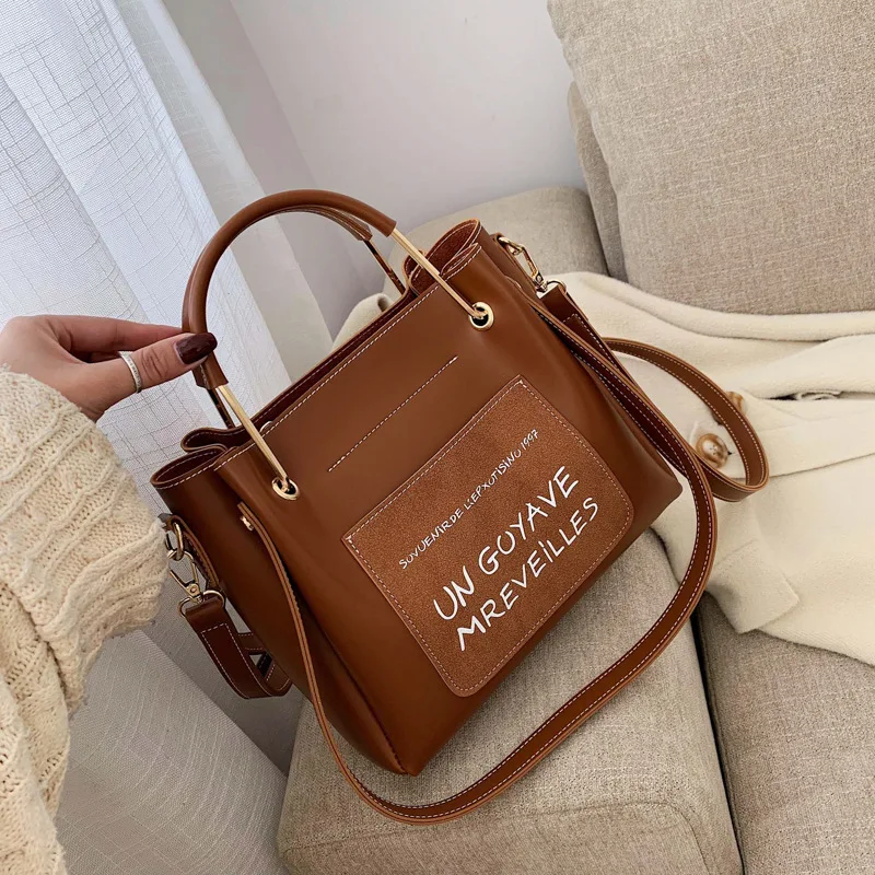 

Textured Bag 2020 Winter New Style Fashion Vintage Hand Large Bag Fashion Western Style Bucket Bag Crossbody Bag