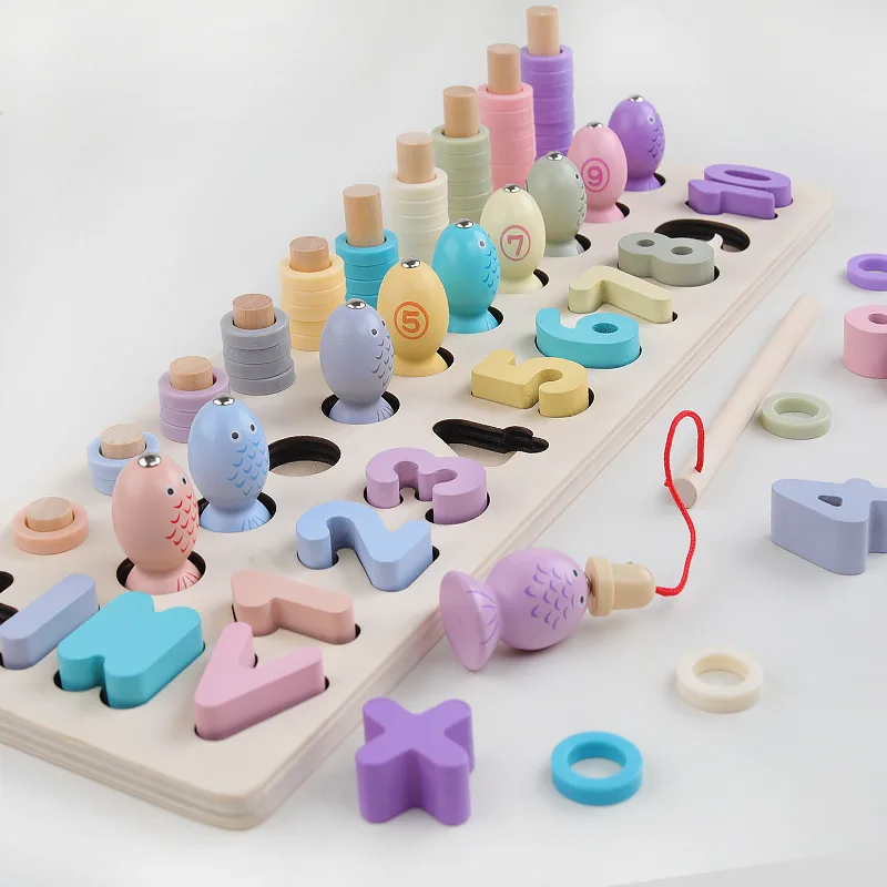 

Children's Wooden Preschool Montessori Toy Counting Geometry Montessori Educational Wooden Toys Children Busy Board Math Fishing