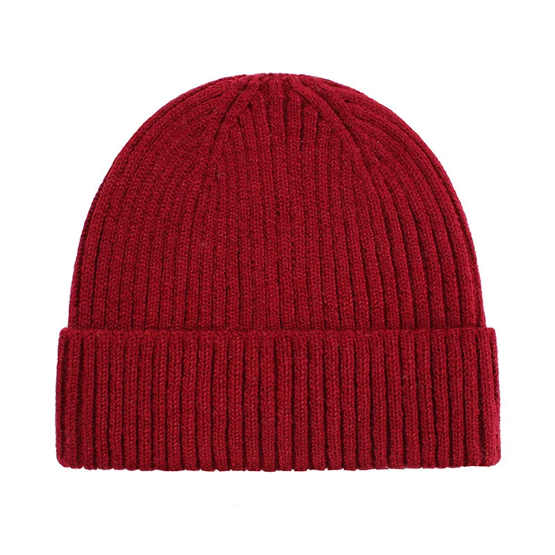 wine red Однотонные вязанные шапки-бобы для мужчин и женщин хип-хоп Череп шапки осень-зима Повседневная Рыбацкая шапка с манжетой Повседневная шляпа - Цвет: wine red