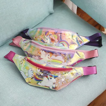 

1 PC Unicorn Laser Transparent Waist Bag Women Girl Lovely Multi-function Messenger Belt Bag Female Fashion Sports Pocket New