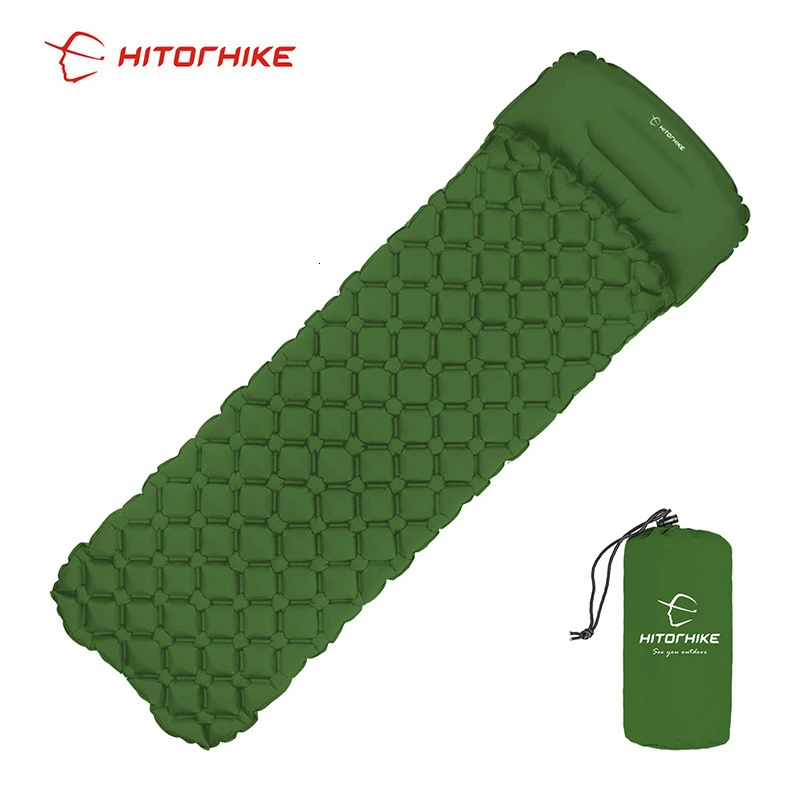Сверхлегкий надувной коврик для кемпинга, термополиуретановый коврик для сна, компактный легкий водонепроницаемый коврик для сна, походный, походный, для путешествий - Цвет: Green with pillow