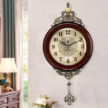 

European style clock Living room clock Originality Art Wall hanging Pendulum clock wood Mute Personalized decorative clock