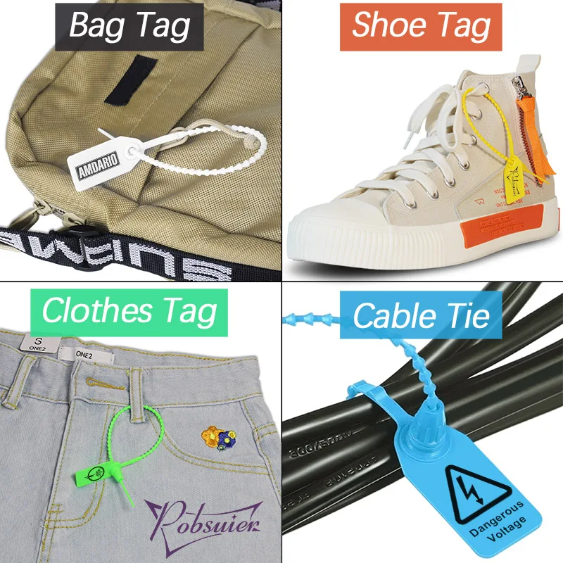 Description Picture 6 of item100 Custom Print Hang Tags Beaded Plastic Cable Zip Ties Garment Clothing Shoe Bag Security Brand Logo Tag Label Seal 250mm/9.8"