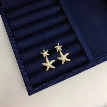 

brand earrings double gold starfish pendant ear studs female