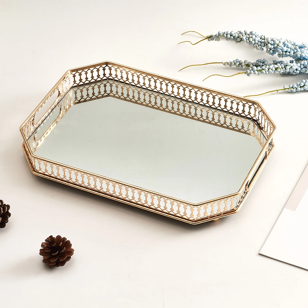 Golden Metal Fruit Food Basket Holder Table Decorative Serving Tray Organizer
