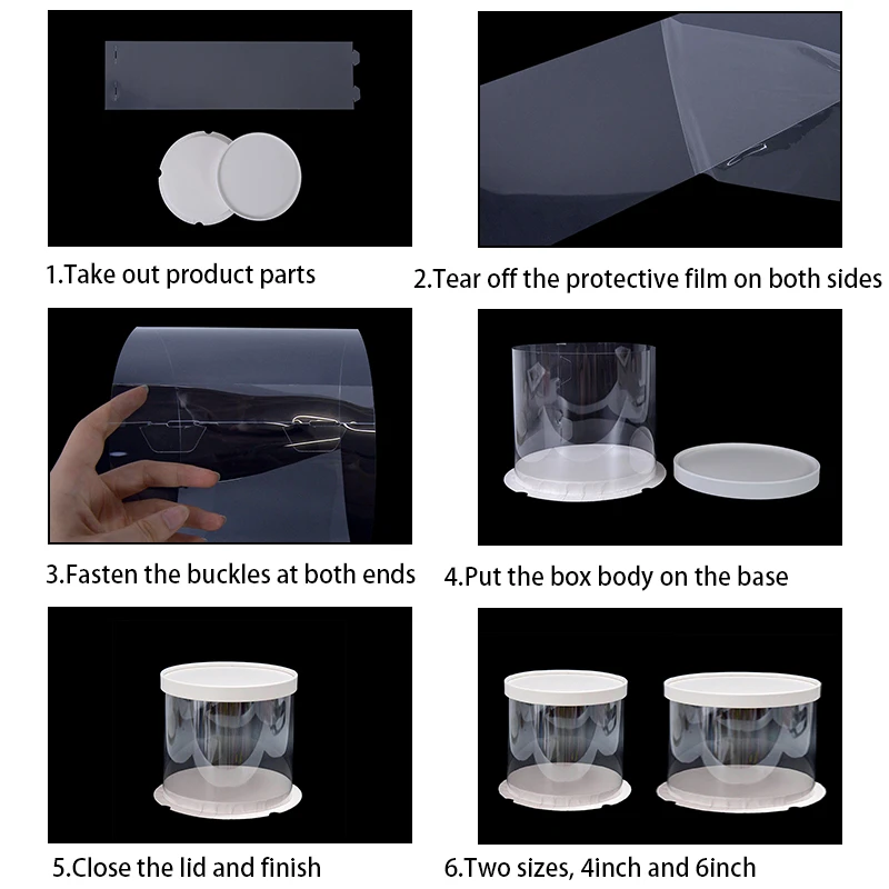 4/6 Inch PVC Clear Cake Boxes, Round Transparent Packaging Box for Birthday, Wedding, A... - SKU PCCB1631 - UGI Packaging