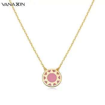 

VANAXIN Pink Round Necklaces For Women 925 Sterling Silver High Quality Jewellery Choker Female Nice Box Birthday Gift Fashion