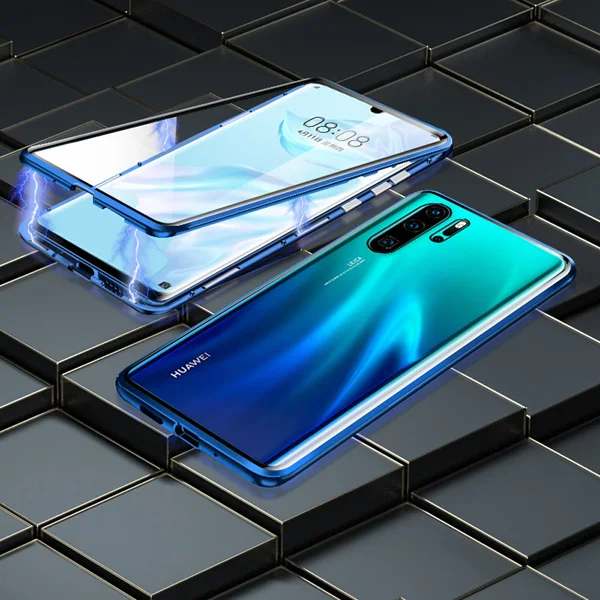 Blue Двусторонний чехол с магнитной адсорбцией на 360 градусов для huawei P20 P30 mate 30 20 lite Pro Honor 8X9X10 20 V20 - Цвет: Blue