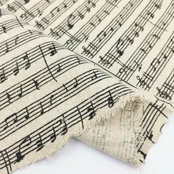 Retro Linen Cotton Fabric with Piano Music Score Print for DIY Crafts and Home Decor