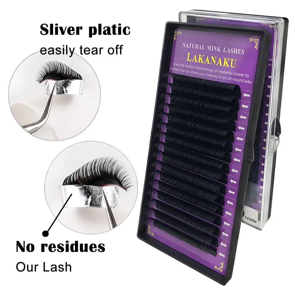 LAKANAKU 16rows/case C/D/CC curl soft synthetic individual mink false eyelashes lashes extension free shipping | Красота и здоровье