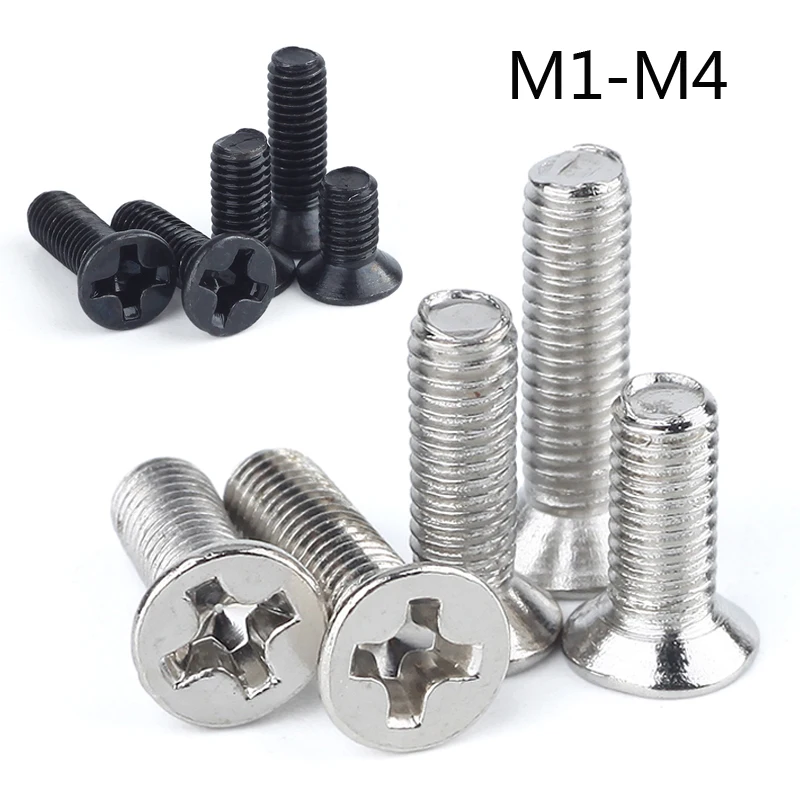 50 шт. M1 M1.2 M1.4 M1.6 M2 M2.5 M3 M4 Mini Micro черный 304 дюйма из нержавеющей стали с