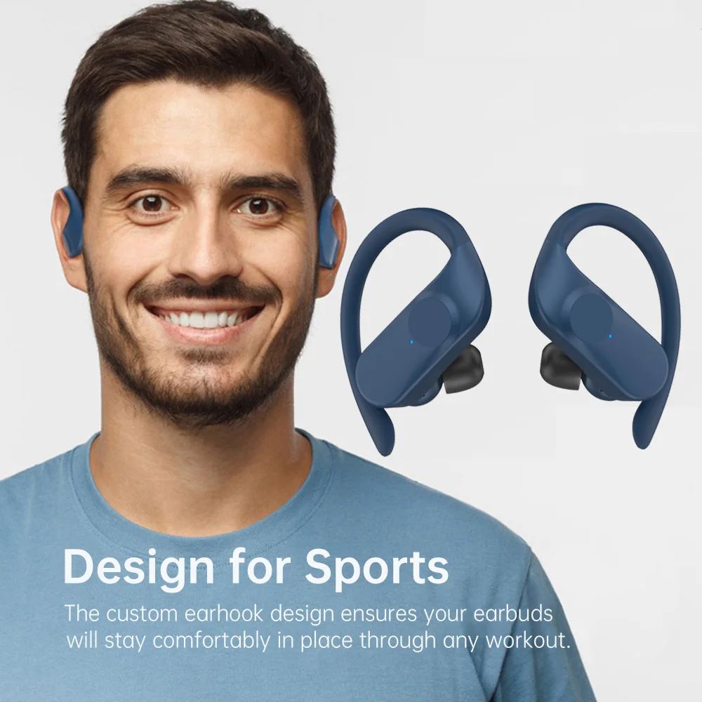 Arikasen True Wireless Earbuds TWS Over-Ear Hooks Bluetooth Stereo Wireless Earphones Super Bass Touch Control IPX7 Waterproof