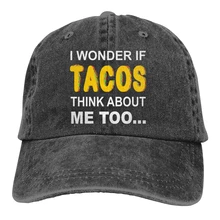 Интересно, если Tacos Think About Me Too Casquette, Черная мужская и женская джинсовая бейсболка с ремешком сзади, Регулируемая Кепка для гольфа и папы
