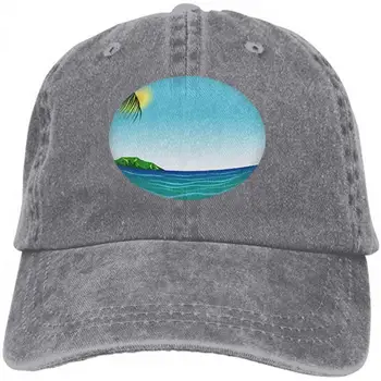 

Unisex Jeans Baseball Cap Classic Cotton Dad Hat Adjustable Plain Cap Beach Background Drawing Gray