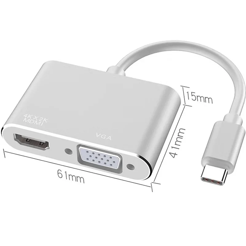 Адаптер Fiuzd 2IN1USB C HDMI VGA Тип к 4K Thunderbolt 3 для Samsung Galaxy S10/S9/S8 Huawei Mate 20/P30 Pro USB