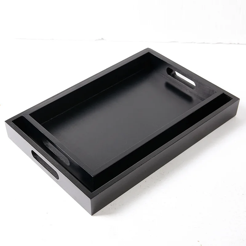 

Solid Wood Black Tray Rectangle Hotel Black Paint Pine Tea Tray Restaurant Wooden Fruit Wooden Tray