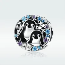 BISAER Metal Charm 925 Sterling Silver Blue CZ Stone Penguin Family Animal Beads for Women Jewelry Making 2019 New Design GXC992 blue penguin