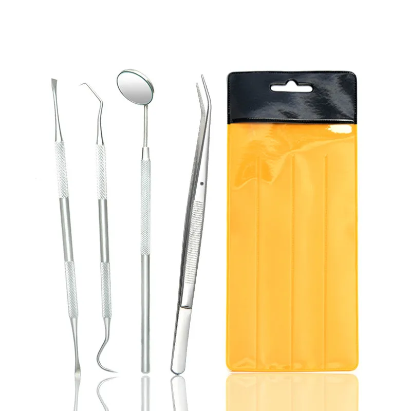 4pcs Stainless Steel Dental Tools Kit Teeth Tartar Scraper Mouth Mirror
