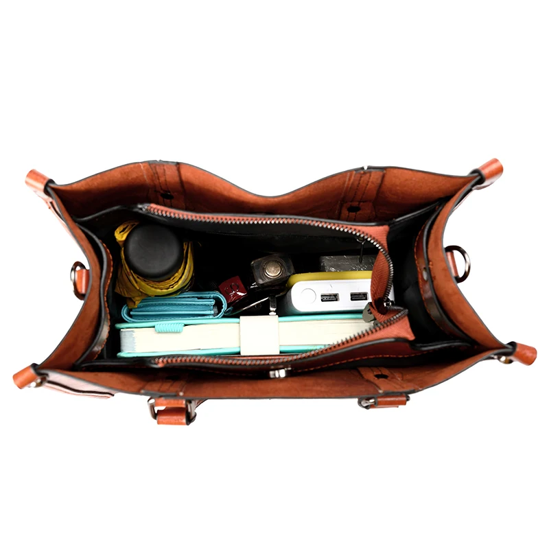 Casual Women Handbags 2020 New Retro Large Capacity Textured Ladies Oil Wax Leather Tote Bag Brown Diagonal Shoulder Bag Woman