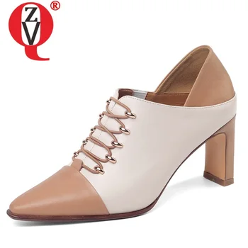 

ZVQ spring new fashion sexy women pumps outside high heels mixed colors pointed toe genuine leather women shoes drop shipping