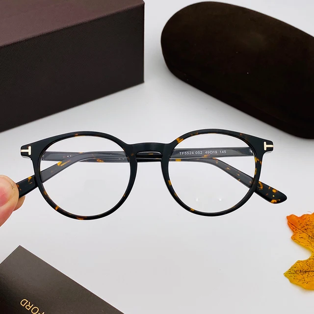 Tom for Optical Eyeglasses Frames Forde Fashion Round Acetate Women Men Reading Myopia Prescription TF5524 EyeGlasses With Case Dark Brown