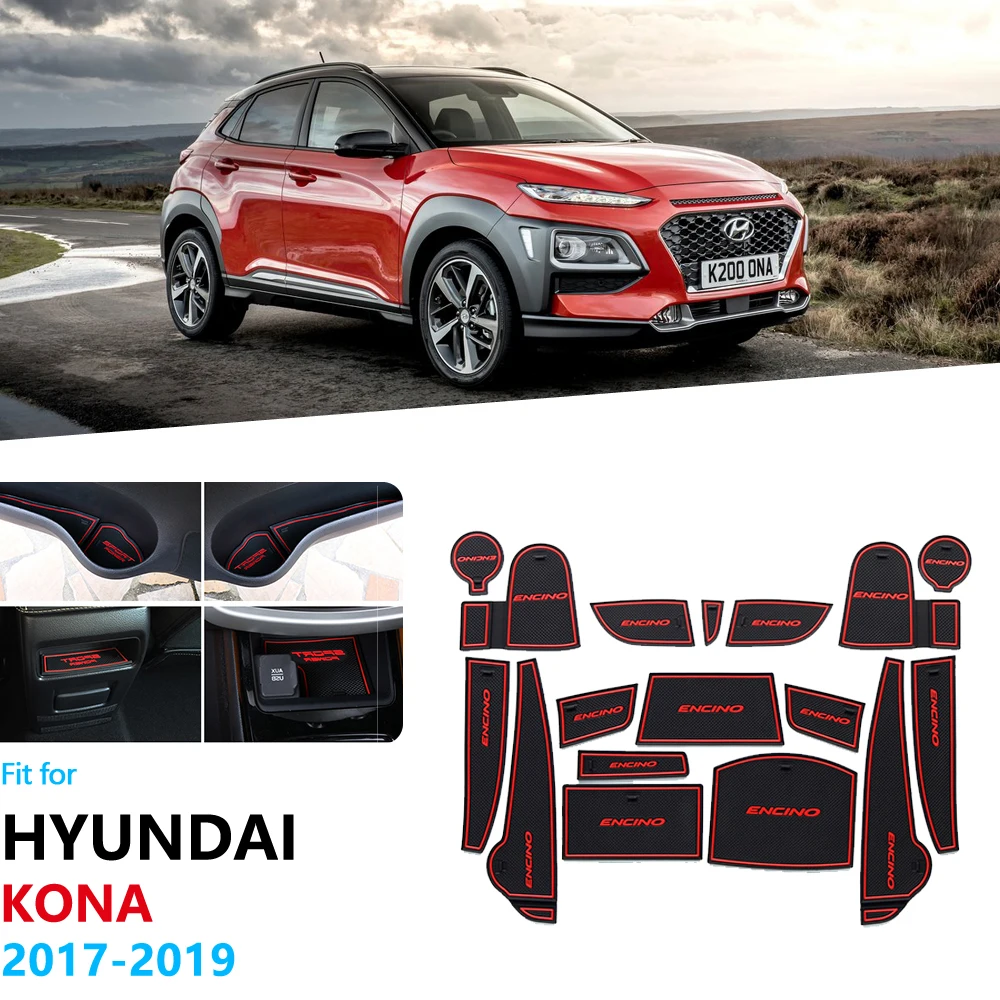 for Hyundai Kona Kauai Internal Accessories Anti-Slip Rubber Gate Slot Cup Mat Coaster Cup Cushion Car Stickers