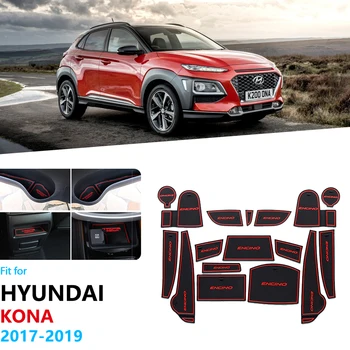 

for Hyundai Kona 2017 2018 2019 Kauai Internal Accessories Anti-Slip Rubber Gate Slot Cup Mat Coaster Cup Cushion Car Stickers