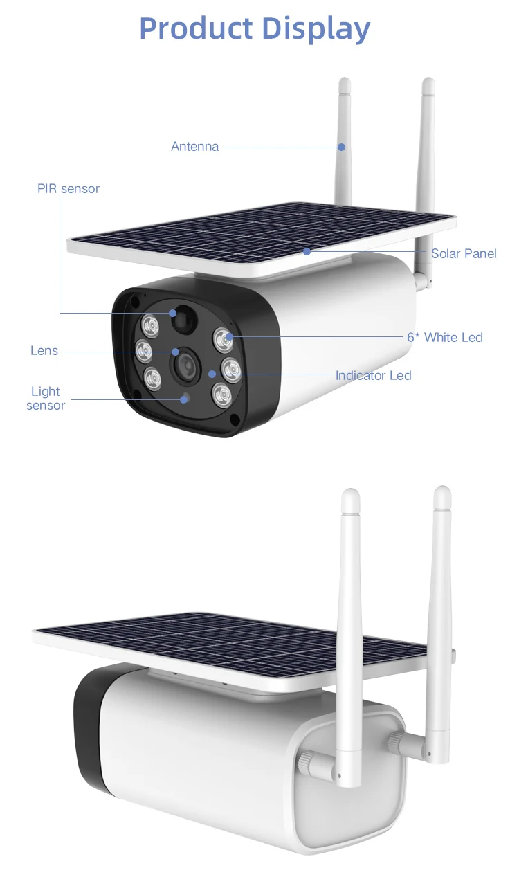 Двойная антенна, Солнечная камера, беспроводная ip-камера 1080P 4G, без проводов, IP67, водонепроницаемая, ночное видение, обнаружение движения, уличная камера