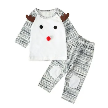 

Christmas Newborn Baby Boy Girl Cute Reindeer Tops Pants Cotton Outfits Clothes Autumn Winter Xmas Costume 2Pcs Set
