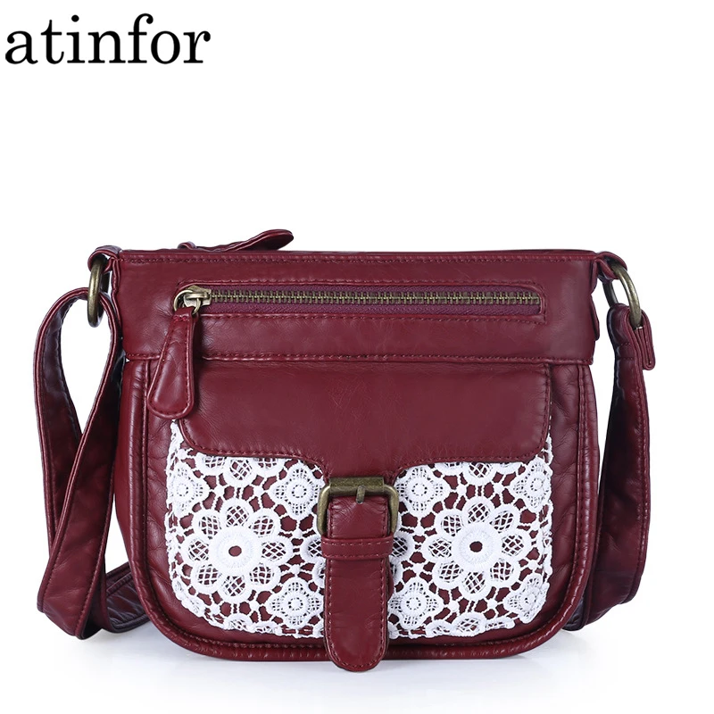 

atinfor Brand Small Flap Bag Women Lace Messenger Bag Soft Washed PU Leather Crossbody Bag Female Handbag Purses