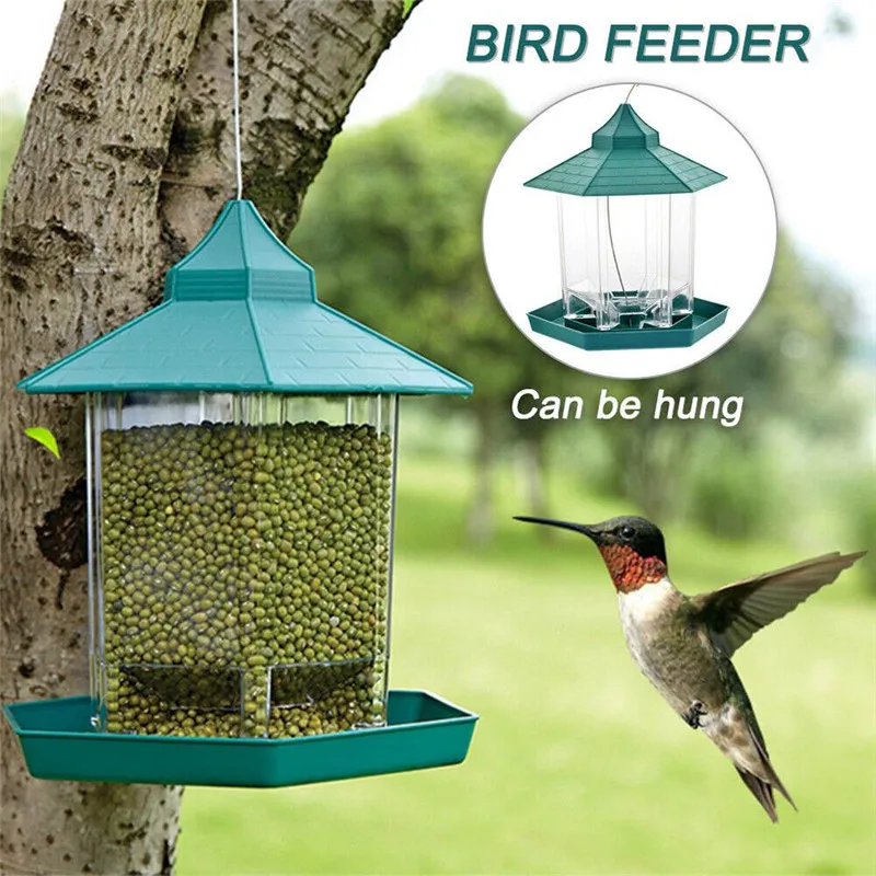 Зеленый кормушка для птиц пластиковый подвесной контейнер для еды для птиц Открытый водонепроницаемый кормушка для птиц товары для домашних животных украшение сада