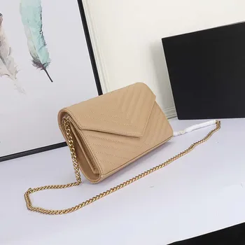 

2020 new fashion high end gold chain design caviar women's leather baghigh-end brand design leather female bag