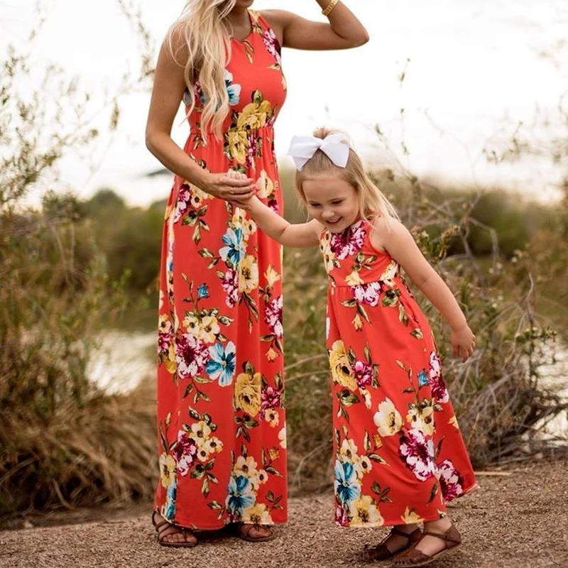 Mother and Daughter Clothes Parent-child Boho Maxi Dress Family Matching Outfits 