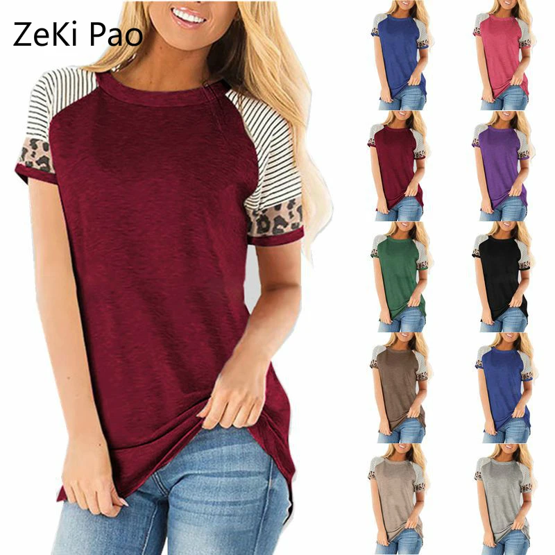 

Spring and Summer Fashion Women's Round Neck Short Sleeve Striped Printed T-shirt Plus Size Casual Women's Shirt Vestidos