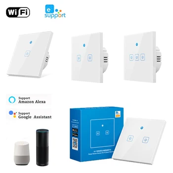 

EWeLink APP WiFi Smart Light Switch Glass Panel Touch Switch Compatible with Alexa Google Home Smart Wall Switch 1/2/3 Gang