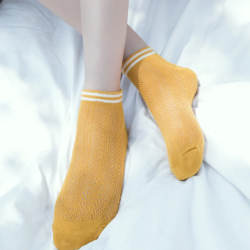 Spring And Summer New Style College Style Stripes WOMEN'S Short Socks Two-Branched Fish Bone Pattern Women’s Boat Socks Pur