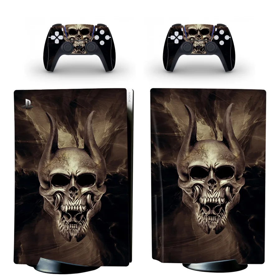 Skull Style PS5 Disc Edition Skin Sticker for Playstation 5 CD-Rom Version Console & 2 Controllers Decal Vinyl Protective Skins 